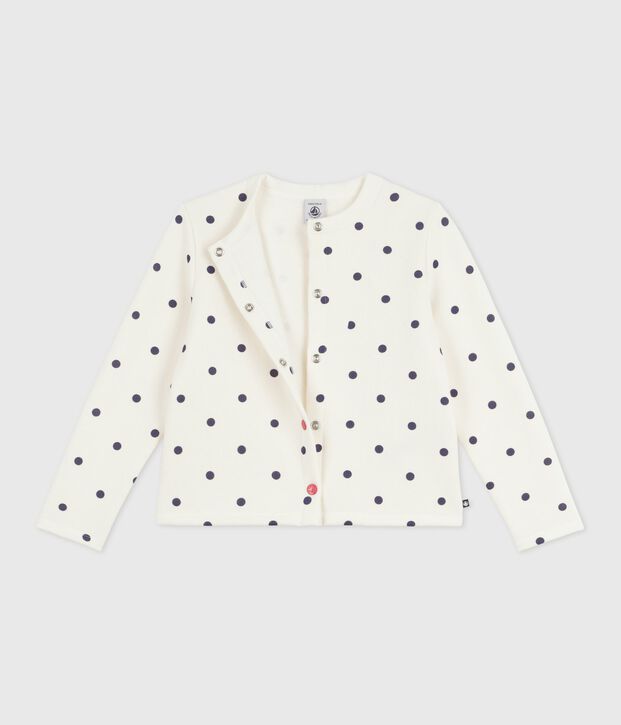 Cardigan enfant en coton imprim&eacute; pois bleu/bleu