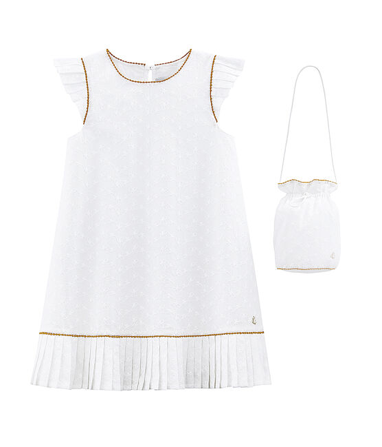 Robe et son sac de cérémonie enfant fille blanc ECUME