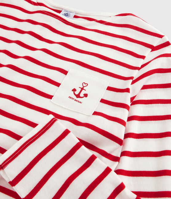 T-shirt marinière fille et garçon blanc MARSHMALLOW/rouge PEPS