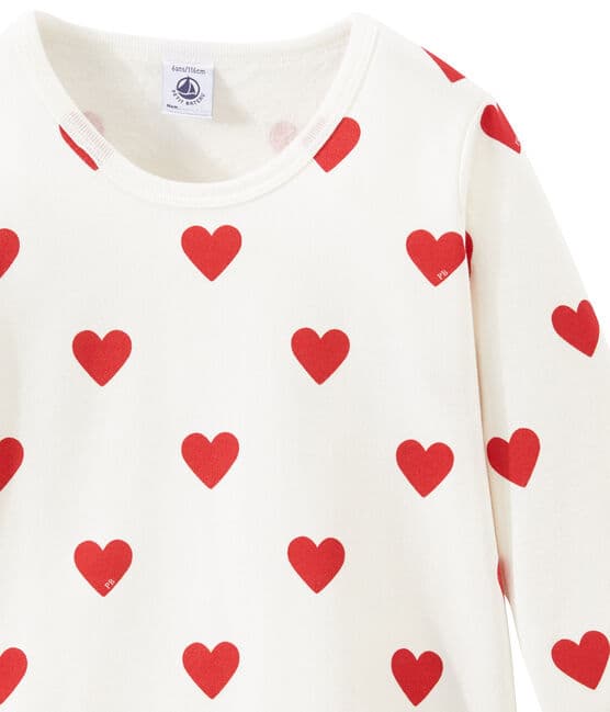 Pyjama petite fille en molleton blanc MARSHMALLOW/rouge TERKUIT