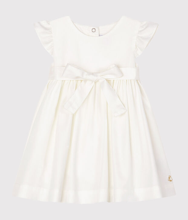 Robe manches courtes b&eacute;b&eacute; fille en satin blanc
