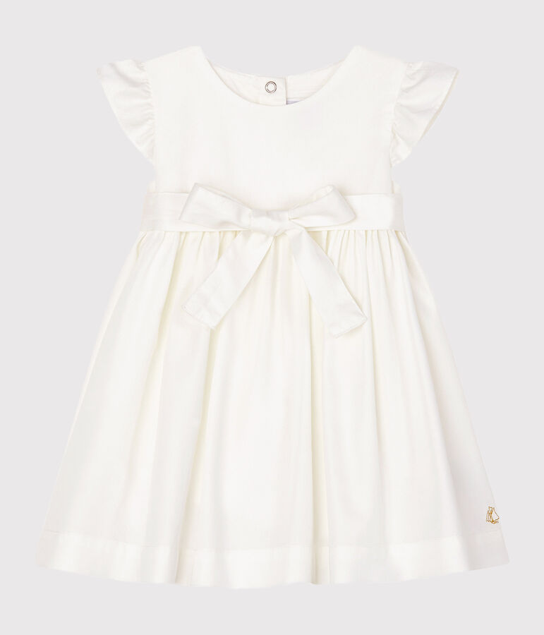 Robe manches courtes b&eacute;b&eacute; fille en satin blanc MARSHMALLOW