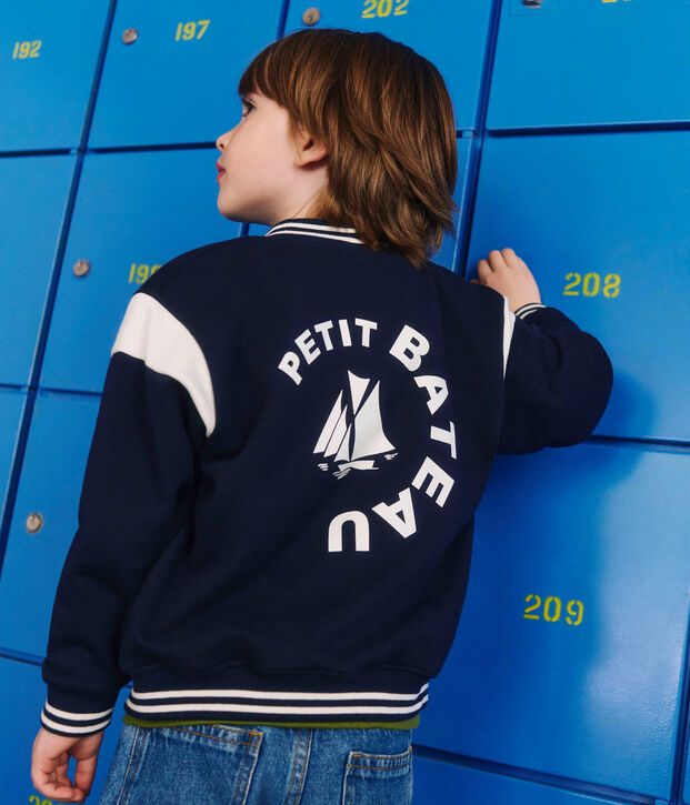 Veste teddy enfant en coton uni bleu marine