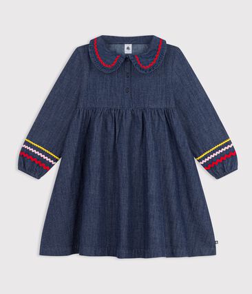 Robe enfant en denim manches longue unie