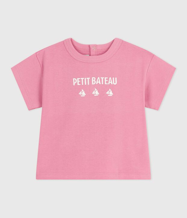 Tee-shirt b&eacute;b&eacute; en coton &agrave; manches courtes, motif chat rose