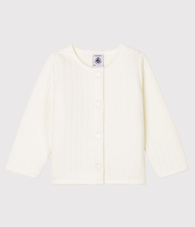 Cardigan b&eacute;b&eacute; fille - gar&ccedil;on en tubique matelass&eacute; blanc