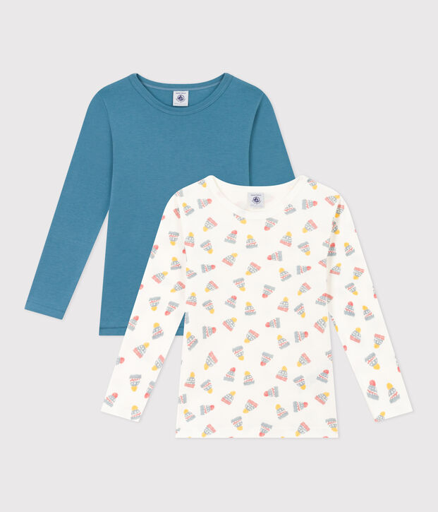 Lot de 2 tee shirts manches longues bonnet en coton petit gar&ccedil;on multicouleur