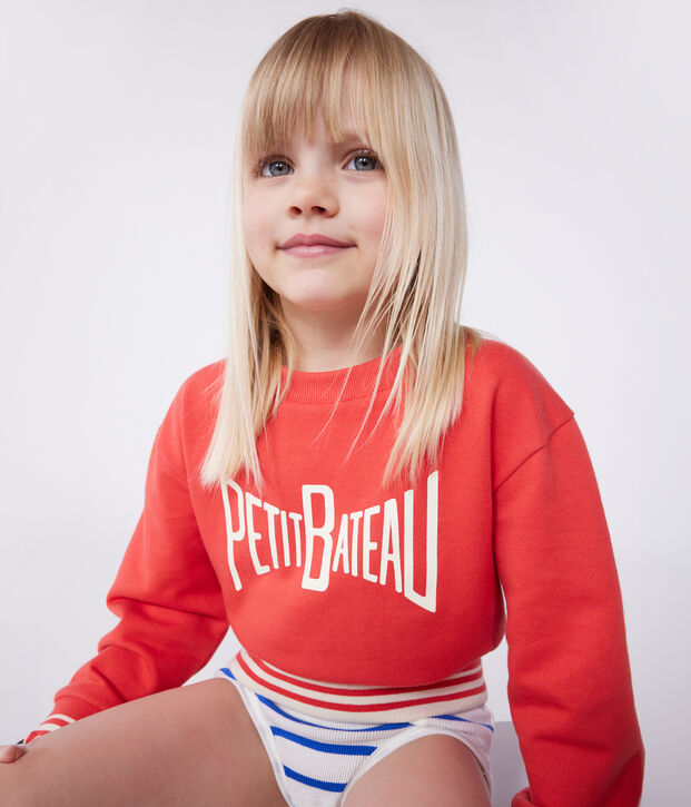 Sweatshirt enfant mixte en coton mprim&eacute; rouge