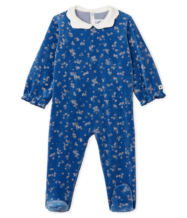 Dors bien b&eacute;b&eacute; fille en velours bleu/blanc