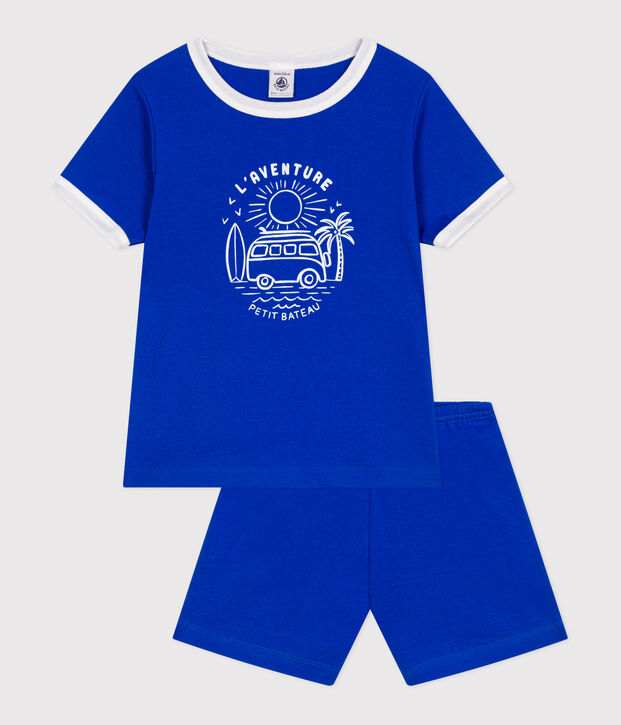 Pyjama short enfant en coton bleu