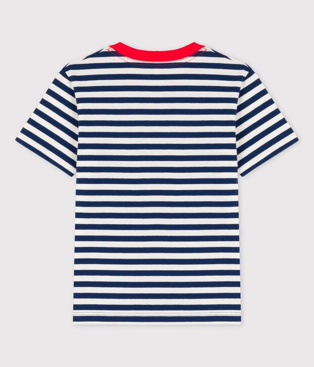 T-shirt manches courtes en coton enfant gar&ccedil;on bleu/blanc