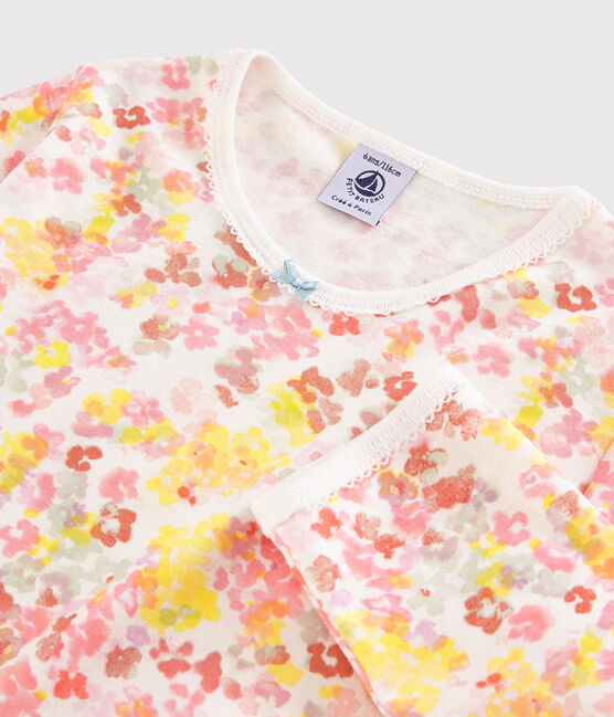 Pyjama fleurs aquarellées petite fille en coton blanc MARSHMALLOW/blanc MULTICO