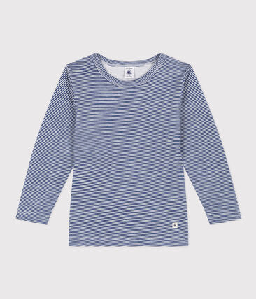 Tee shirt manches longues rayé en laine et coton enfant