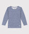 Tee shirt manches longues rayé en laine et coton enfant bleu MEDIEVAL/blanc MARSHMALLOW
