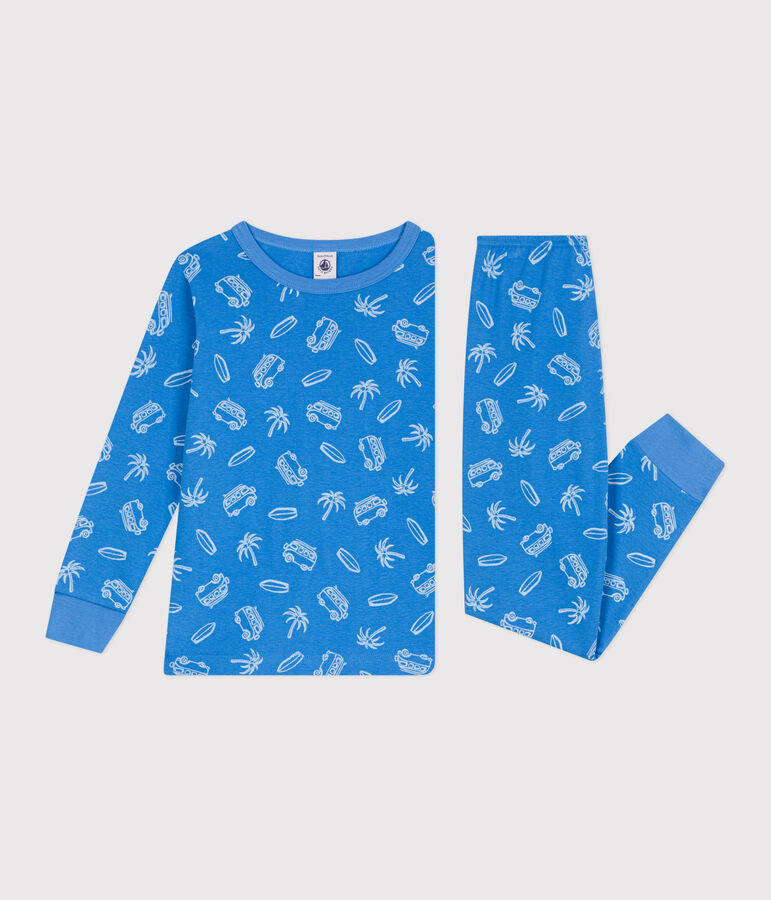 Pyjama enfant en coton manches longues imprim&eacute; vans bleu BRASIER/gris MARSHMALLOW