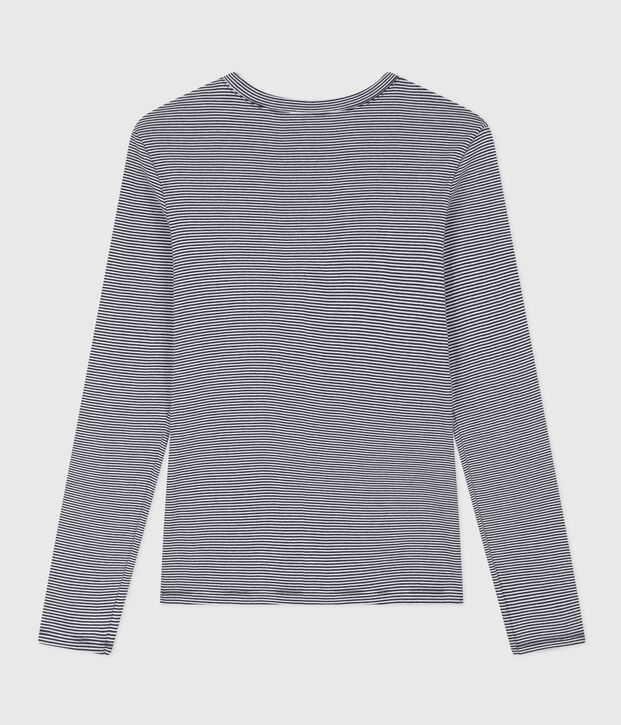 Tee-shirt L'ICONIQUE col rond en coton bio Femme bleu/blanc