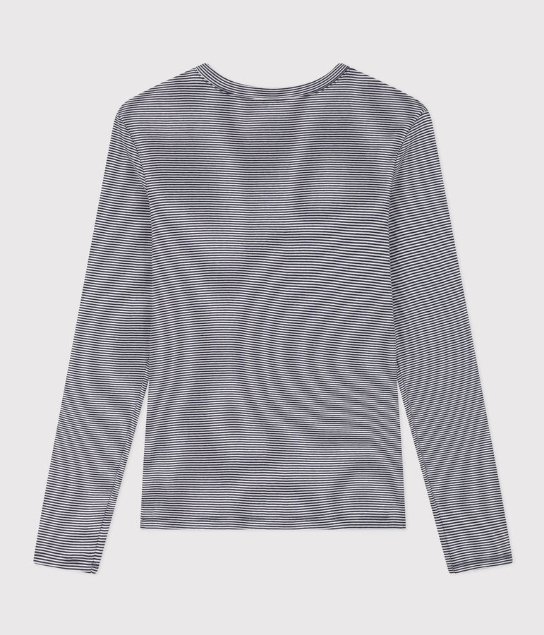 Tee-shirt L'ICONIQUE col rond en coton bio Femme bleu SMOKING/blanc MARSHMALLOW