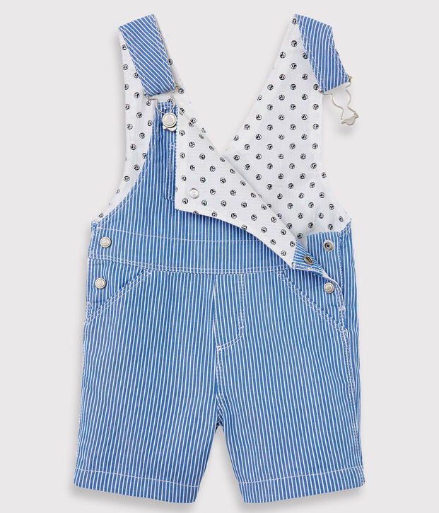 Salopette courte en toile ray&eacute;e b&eacute;b&eacute; gar&ccedil;on bleu/blanc