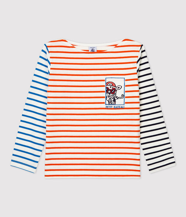Tee-shirt manches longues  enfant fille / gar&ccedil;on blanc/orange/multicouleur