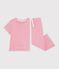 Pyjama enfant en coton jambes larges &agrave; rayures rose/blanc