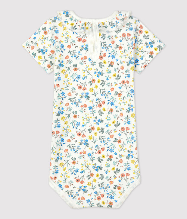Body &agrave; collerette imprim&eacute; fleuri en coton b&eacute;b&eacute; blanc/multicouleur