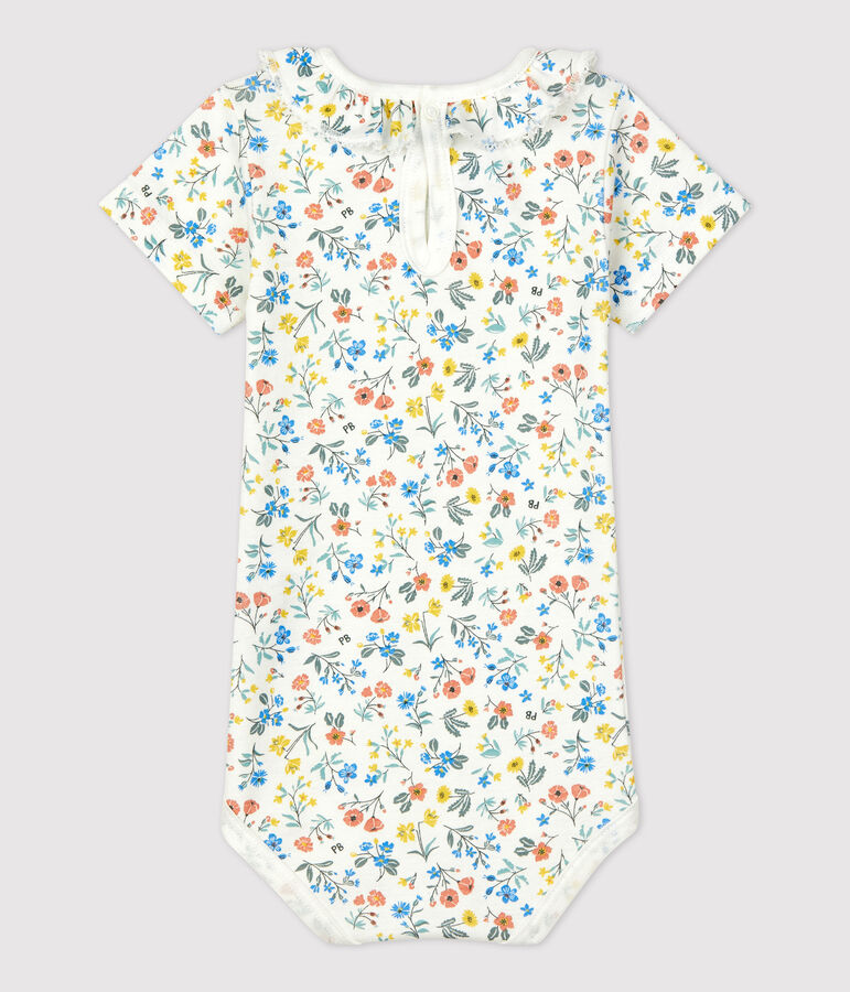 Body &agrave; collerette imprim&eacute; fleuri en coton b&eacute;b&eacute; blanc/multicouleur