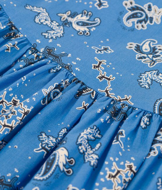 Robe manches courtes imprimée bandana en popeline bébé bleu BRASIER/blanc MULTICO