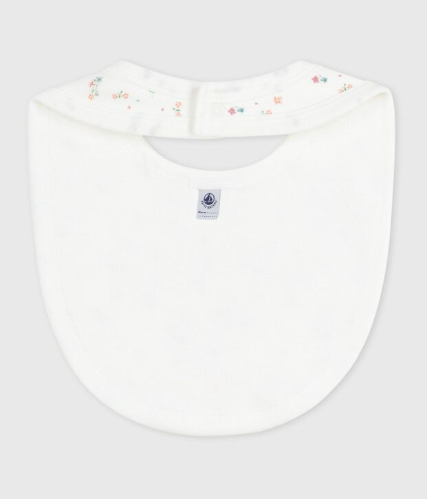 Bavoir naissance en coton imprim&eacute; fleuri blanc/multicouleur