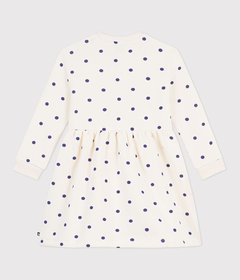 Robe enfant manches longue en coton imprim&eacute;e pois bleu MILK/ SOIR