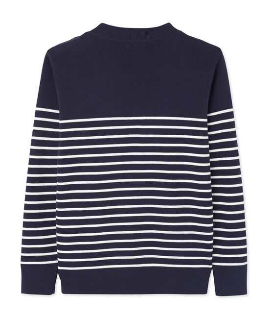 Pull marin homme à rayure placée bleu SMOKING/blanc LAIT