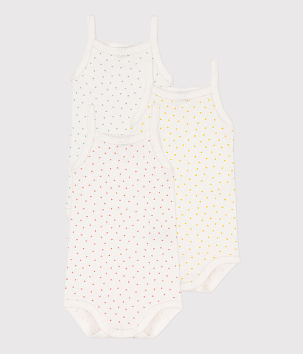 Lot de 3 bodies bretelles coeurs en coton multicouleur