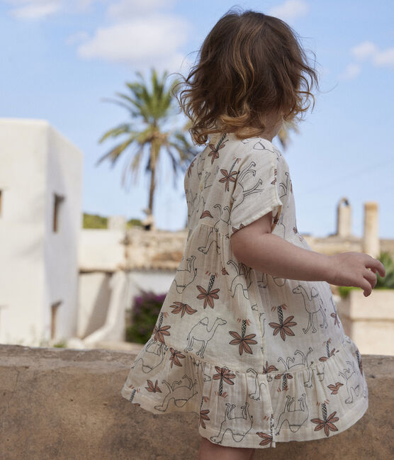 Robe manches courtes bébé en gaze de coton imprimée blanc AVALANCHE/ MULTICO