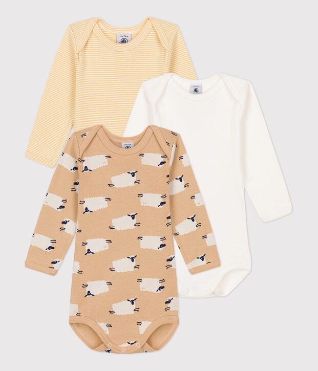 Lot de 3 bodies manches longues mouton b&eacute;b&eacute; en coton multicouleur