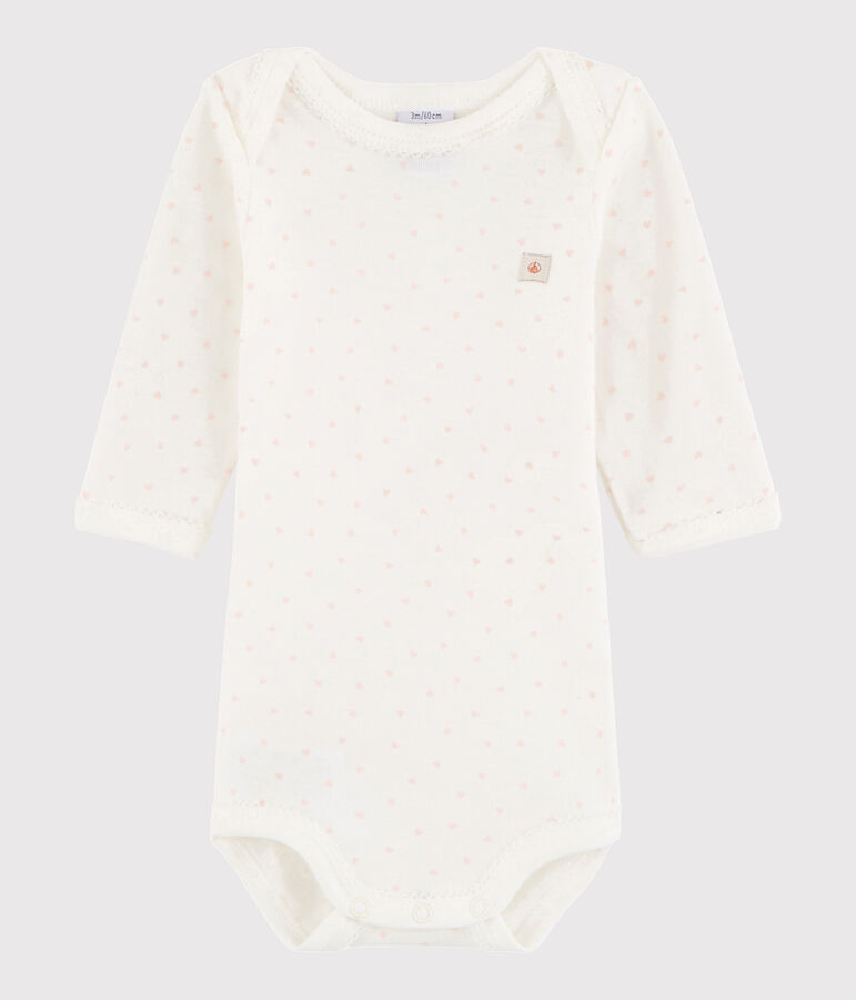 Body manches longues b&eacute;b&eacute; fille blanc MARSHMALLOW/blanc MULTICO