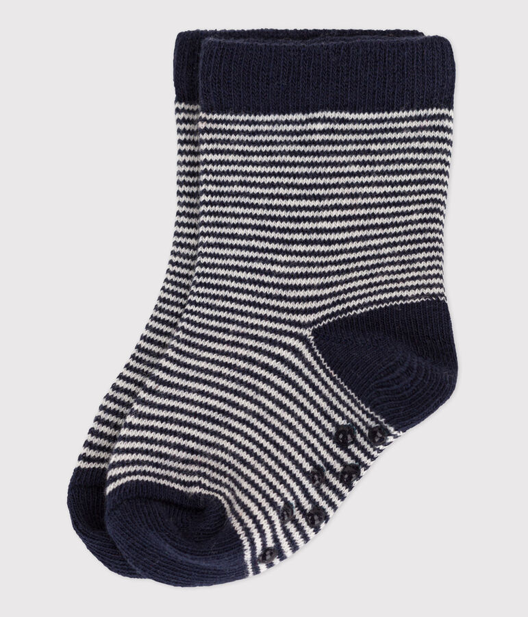 Paire de chaussettes antid&eacute;rapantes b&eacute;b&eacute; bleu/blanc