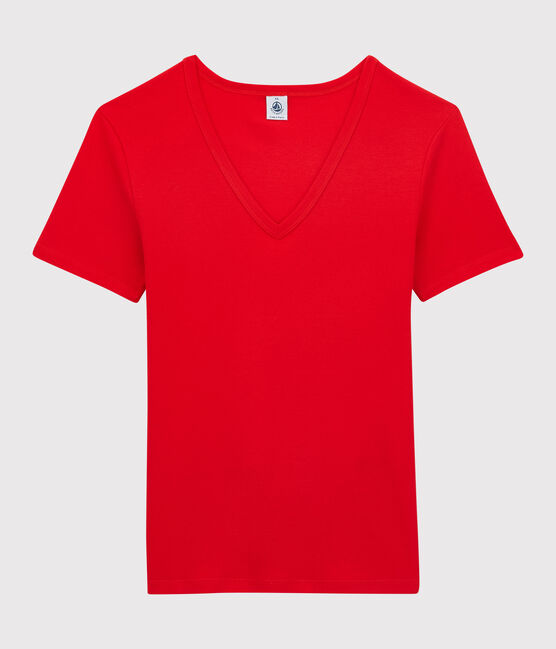 Tee-shirt L'ICONIQUE col V en coton Femme rouge PEPS
