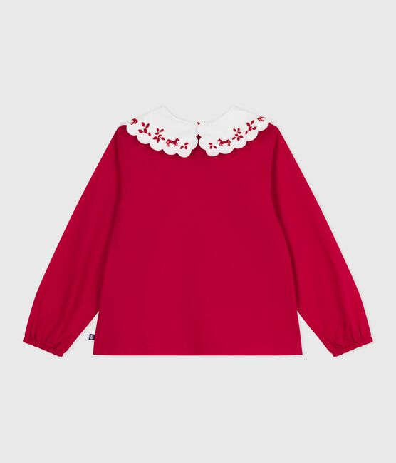 Blouse enfant en popeline de coton manches longues imprimée rouge TERKUIT