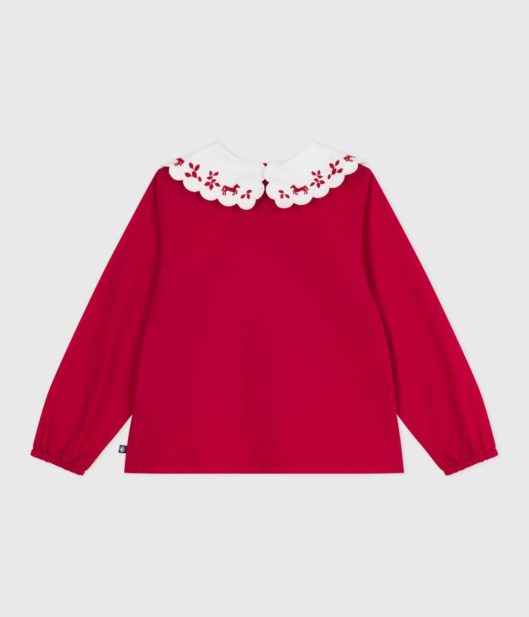 Blouse enfant en popeline de coton manches longues imprim&eacute;e rouge TERKUIT