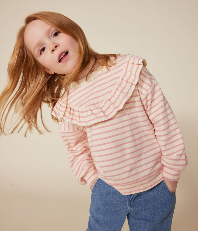 Sweatshirt en tubique enfant fille &eacute;cru/rose