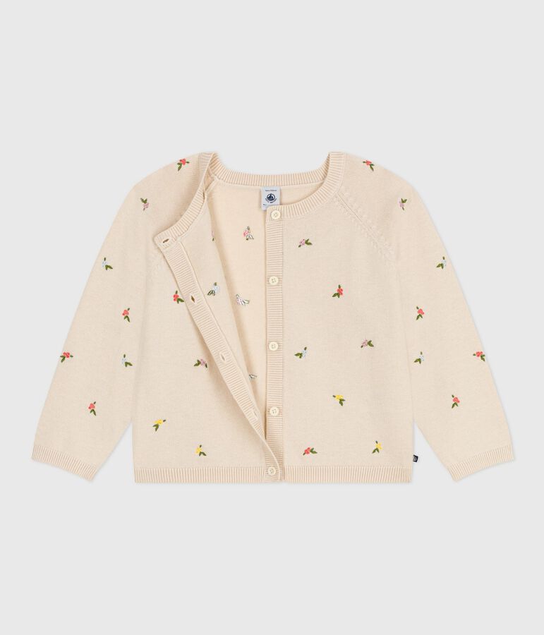Cardigan enfant en laine et coton &agrave; motifs brod&eacute;s blanc AVALANCHE/ MULTICO