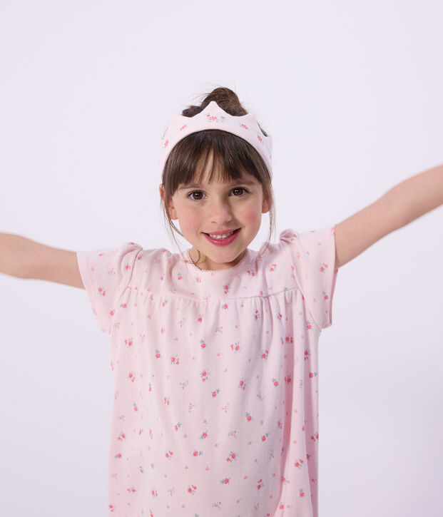 Chemise de nuit d&eacute;guisement et diad&egrave;me enfant en coton rose/multicouleur