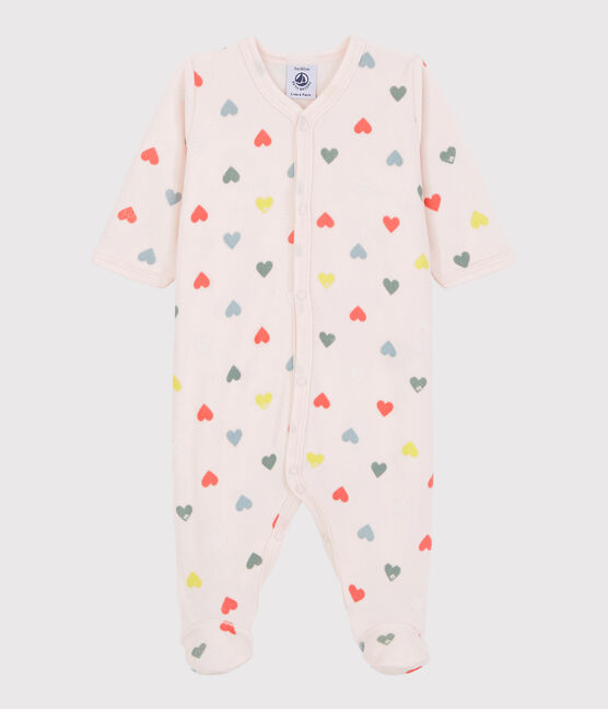 Dors-bien cœurs colorés bébé fille en velours rose FLEUR/blanc MULTICO