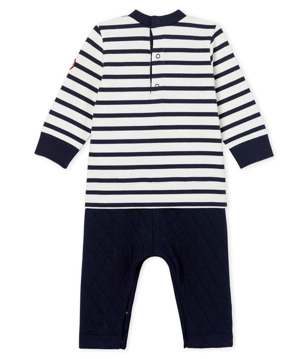 Combinaison longue b&eacute;b&eacute; gar&ccedil;on faux deux-pi&egrave;ces blanc/bleu