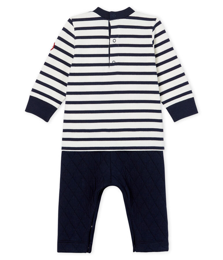 Combinaison longue b&eacute;b&eacute; gar&ccedil;on faux deux-pi&egrave;ces blanc MARSHMALLOW/bleu SMOKING