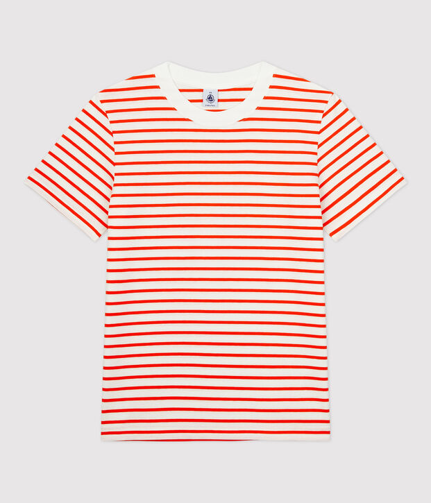 T-shirt marini&egrave;re en coton Femme blanc/orange