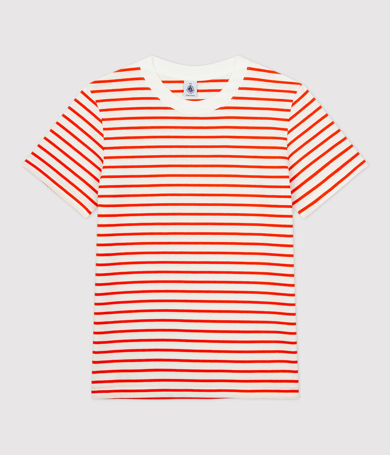 T-shirt marini&egrave;re en coton Femme blanc/orange