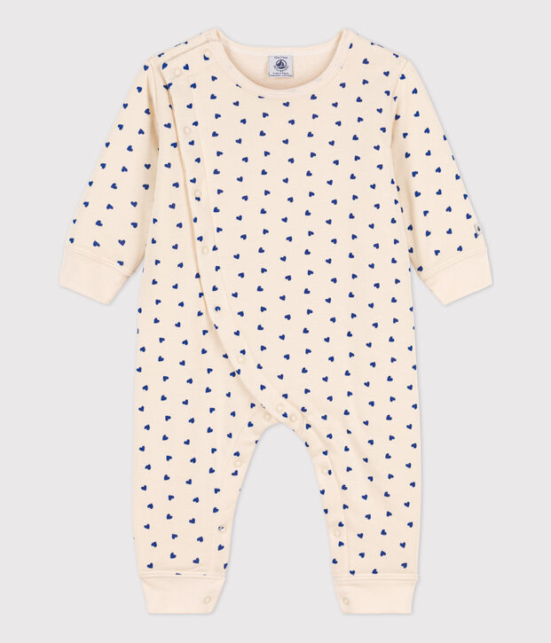 Dors-bien sans pieds c&oelig;ur b&eacute;b&eacute; en coton &eacute;cru/bleu