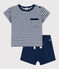 Ensemble bébé en jersey flammé et coton bleu MEDIEVAL/blanc MARSHMALLOW