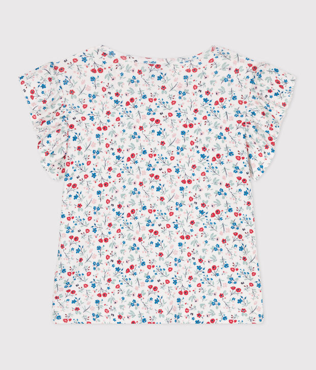 Teeshirt enfant en coton manches courtes fleuri blanc/multicouleur