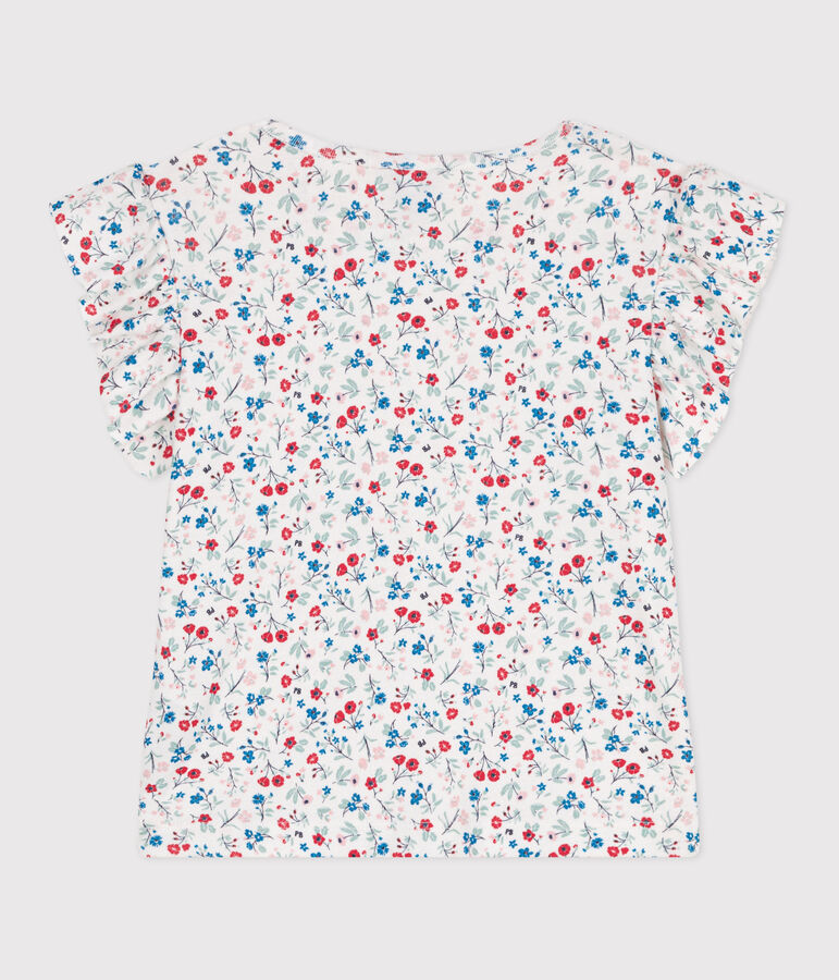 Teeshirt enfant en coton manches courtes fleuri blanc MARSHMALLOW/blanc MULTICO